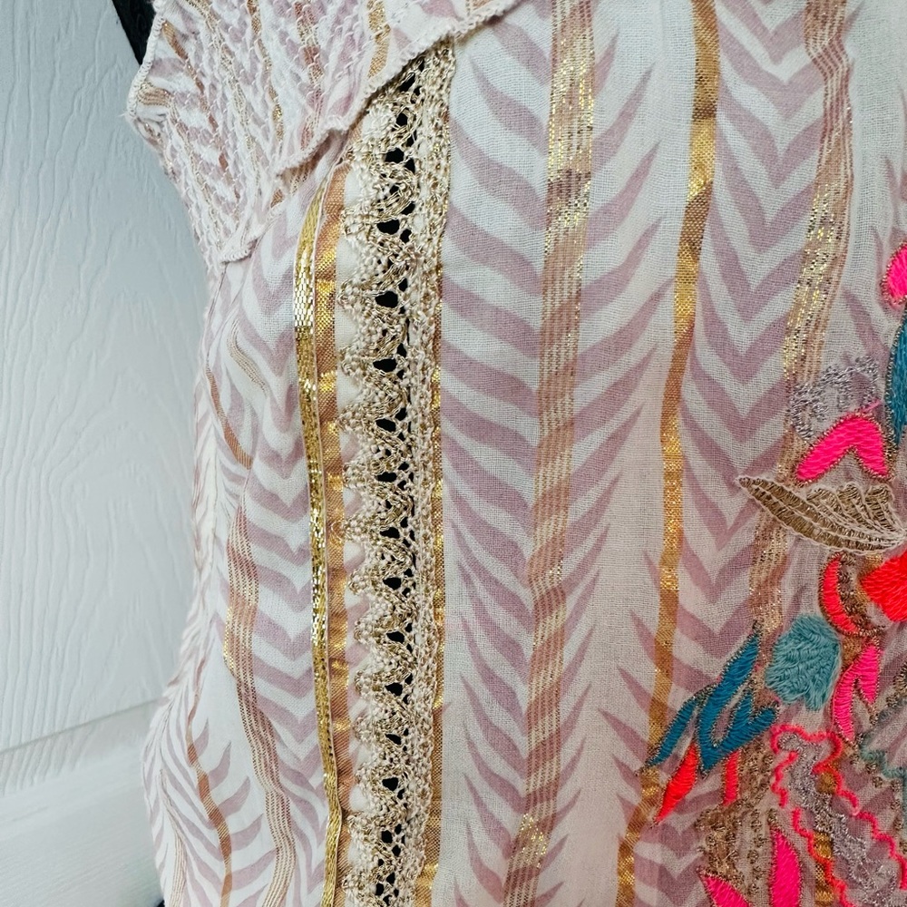 VENUS ~ Creams, Pinks, and Golds Embroidered Lace Glitter Tube Top Maxi Dress - Picture 4 of 11